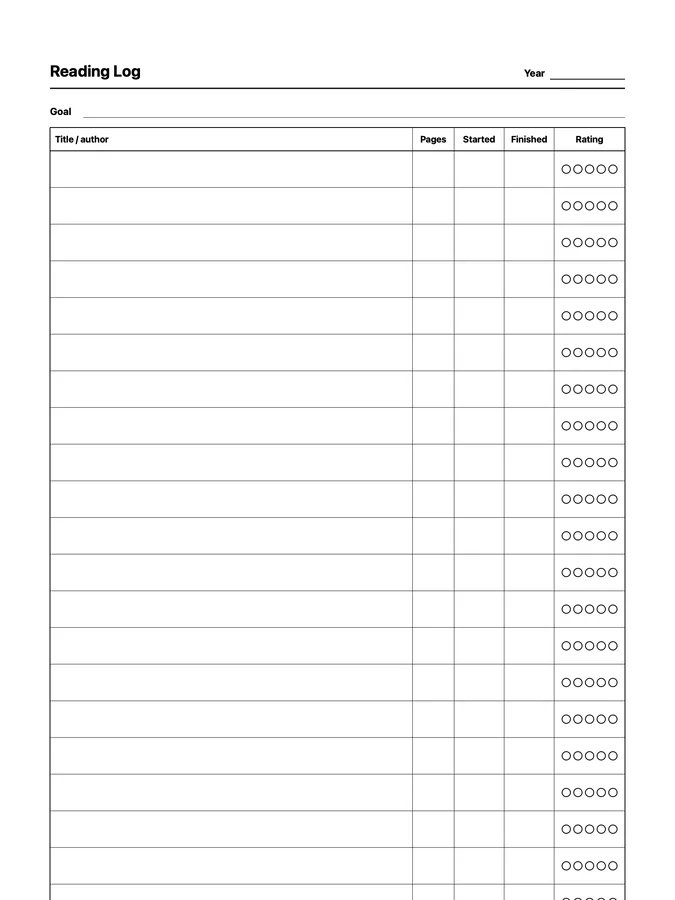 Endless Reading Log Native Template