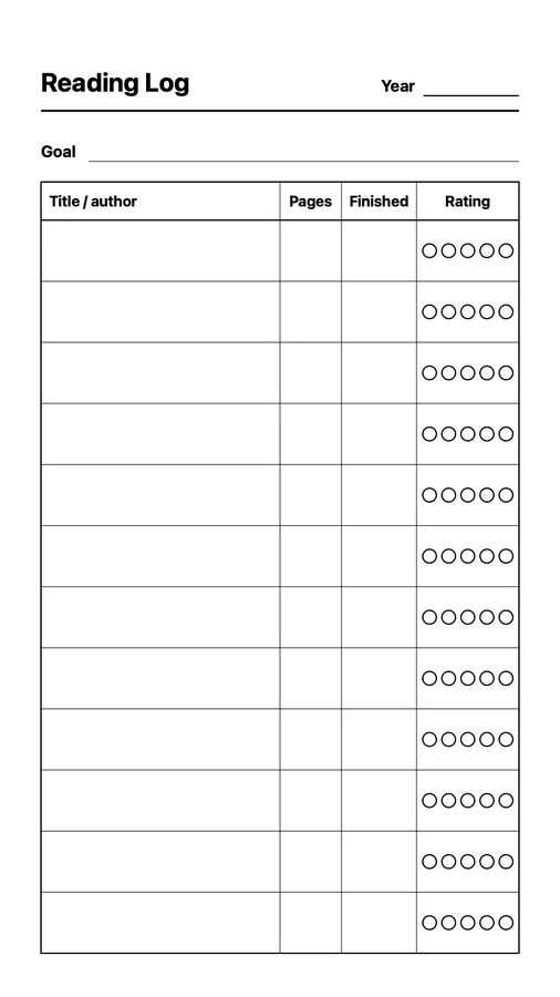 Reading Log template for Paper Pro Move