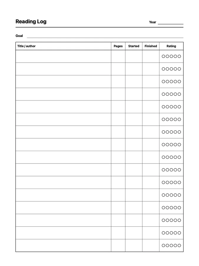 Reading Log Native Template on reMarkable 2
