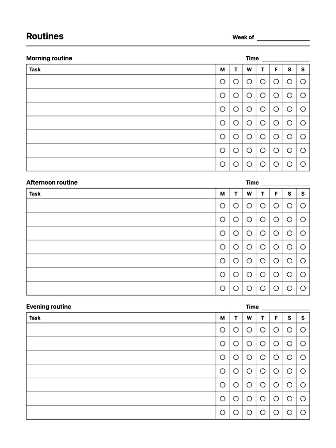 Routine Chart Native Template on reMarkable 2