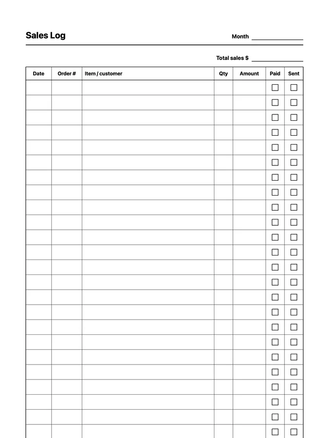 Endless Sales Log Native Template on reMarkable 2