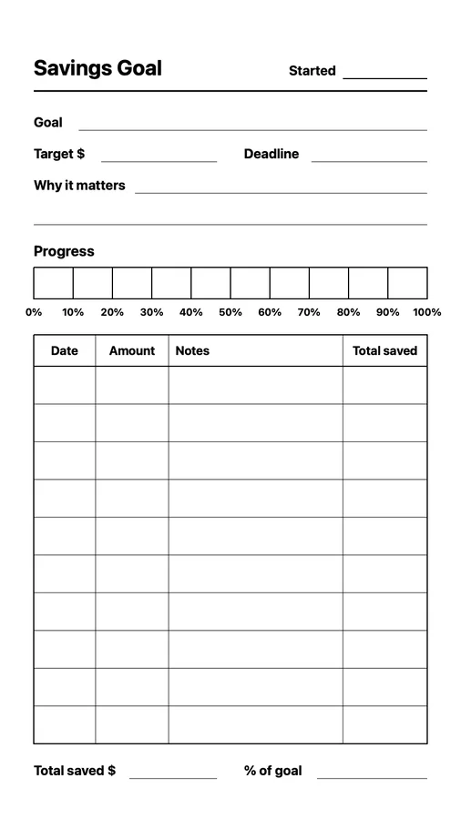 Savings Goal on Paper Pro Move