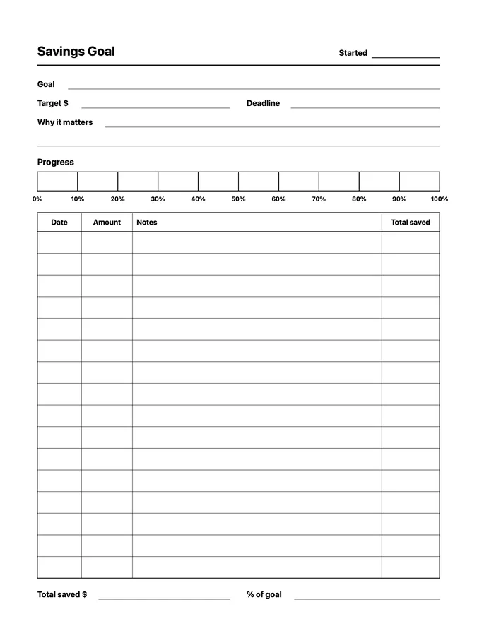 Savings Goal Native Template on reMarkable 2