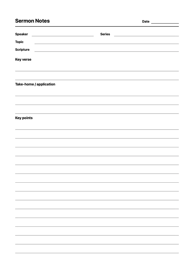 Endless Sermon Notes Native Template on reMarkable 2