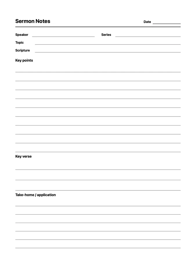 Sermon Notes Native Template on reMarkable 2