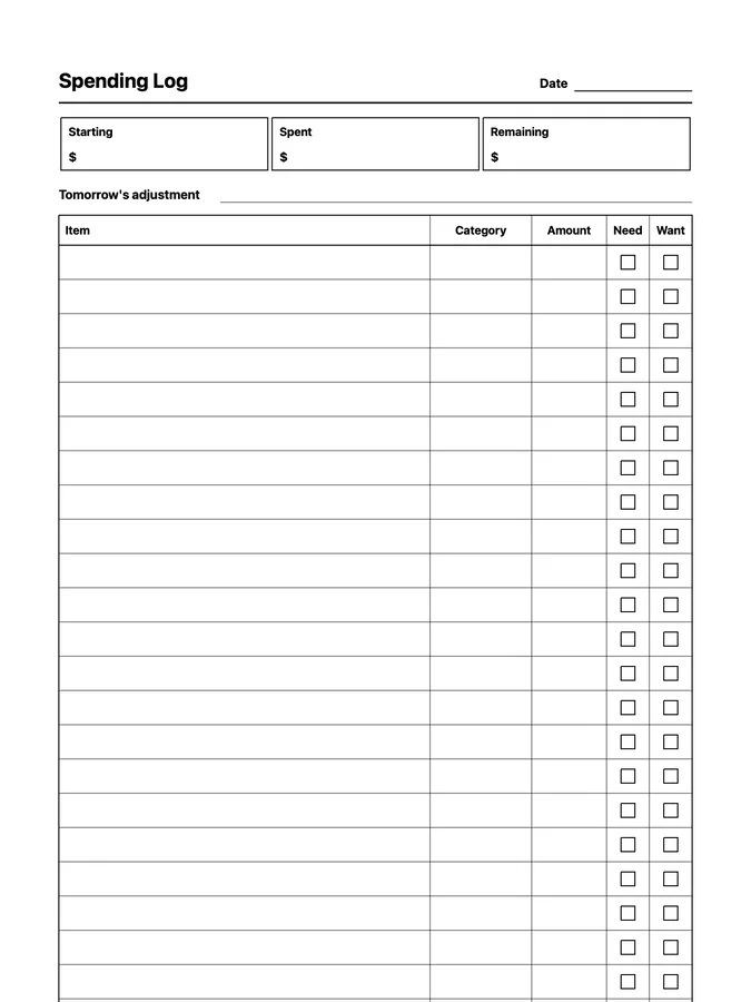 Endless Spending Log Native Template on reMarkable 2