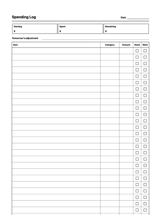 Endless Spending Log Native Template