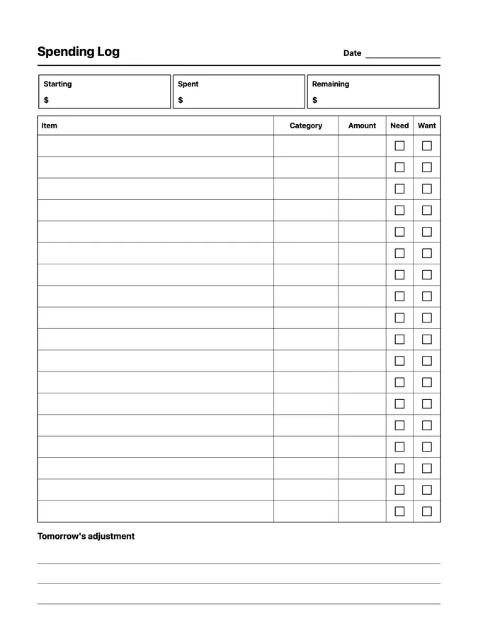 Spending Log Native Template on reMarkable 2