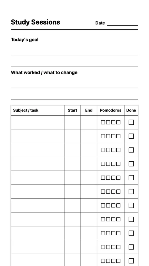 Endless Study Session Log Native Template on Paper Pro Move