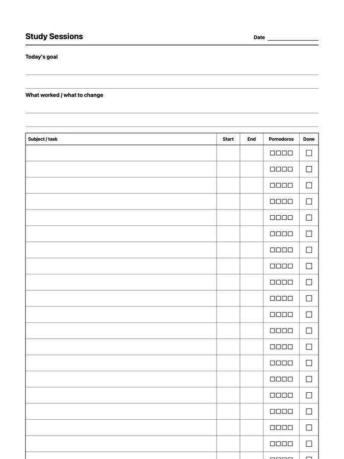 Endless Study Session Log Native Template