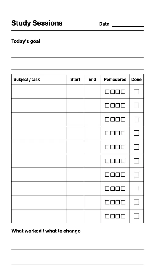 Study Session Log Native Template on Paper Pro Move