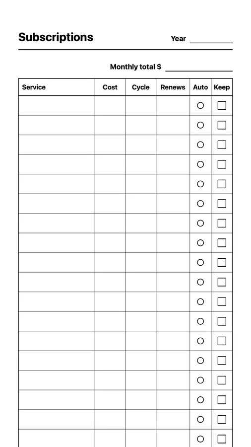 Endless Subscription Tracker Native Template on Paper Pro Move