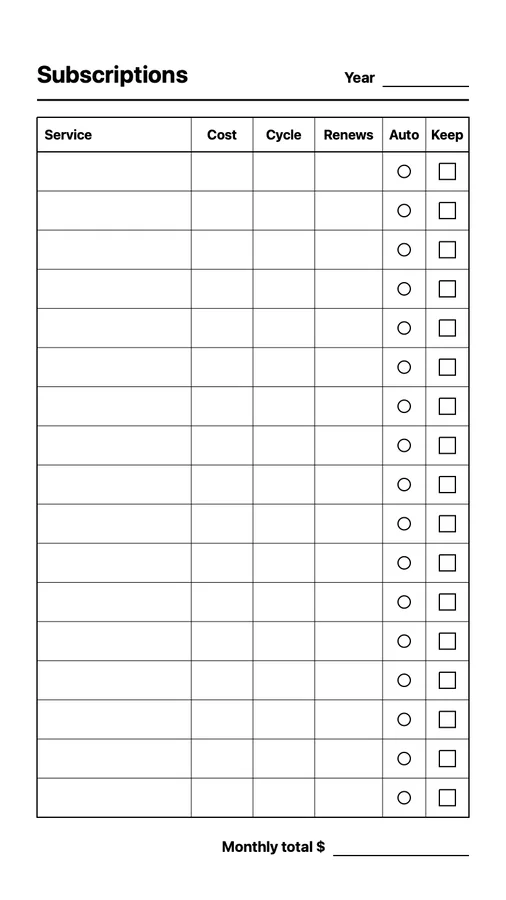 Subscription Tracker Native Template on Paper Pro Move