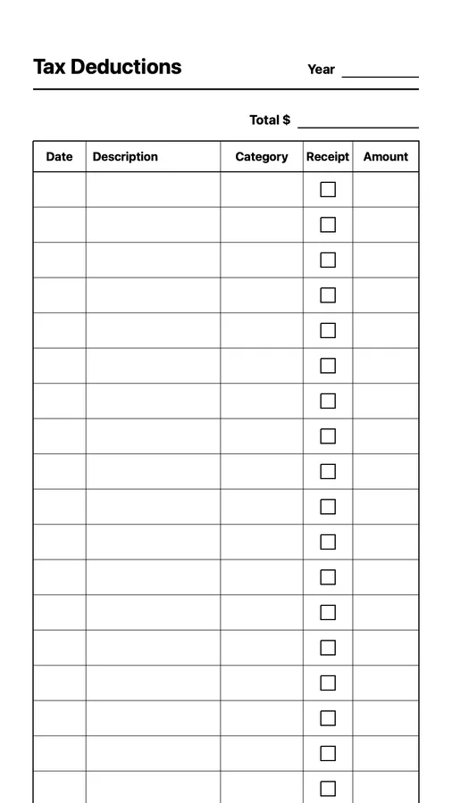 Endless Tax Deduction Tracker Native Template on Paper Pro Move