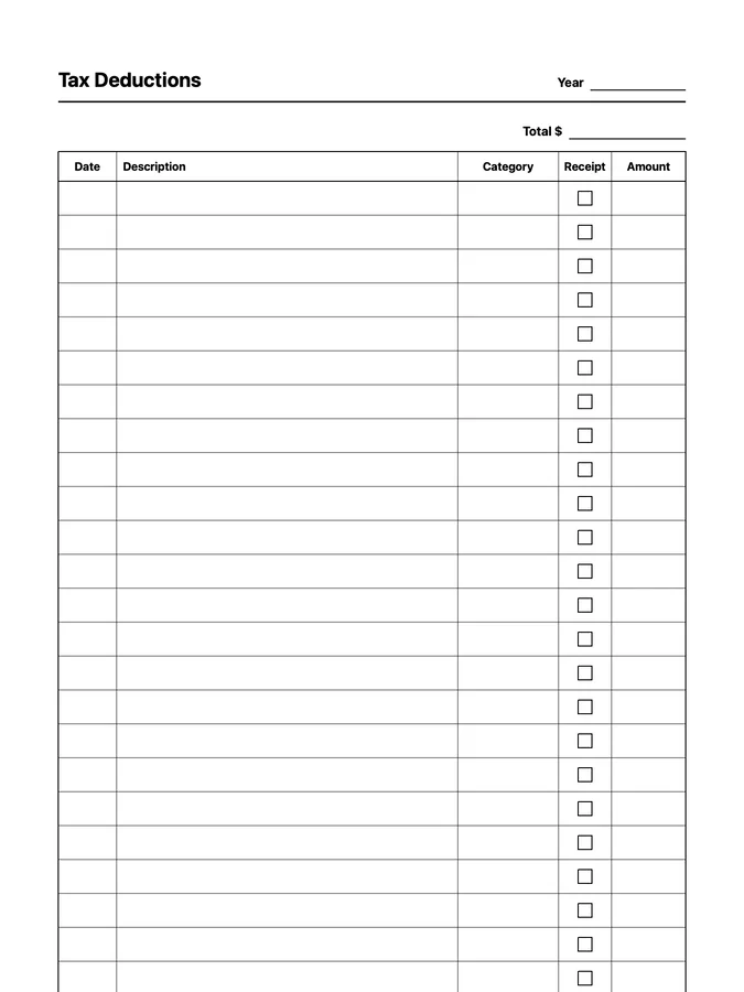 Endless Tax Deduction Tracker Native Template on reMarkable 2