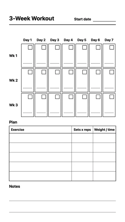 3-Week Workout Tracker on Paper Pro Move