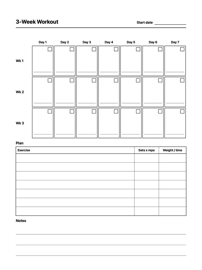 3-Week Workout Tracker Native Template on reMarkable 2