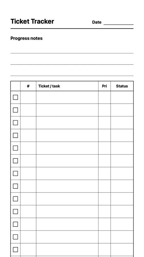 Endless Ticket Tracker Native Template on Paper Pro Move