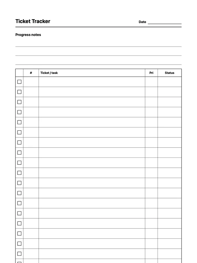Endless Ticket Tracker Native Template on reMarkable 2