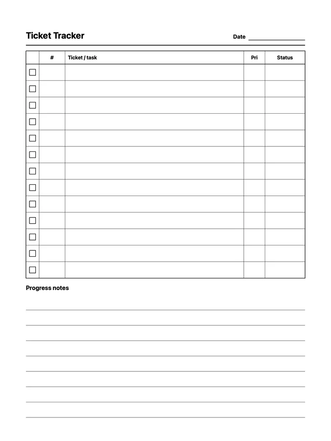 Ticket Tracker Native Template on reMarkable 2