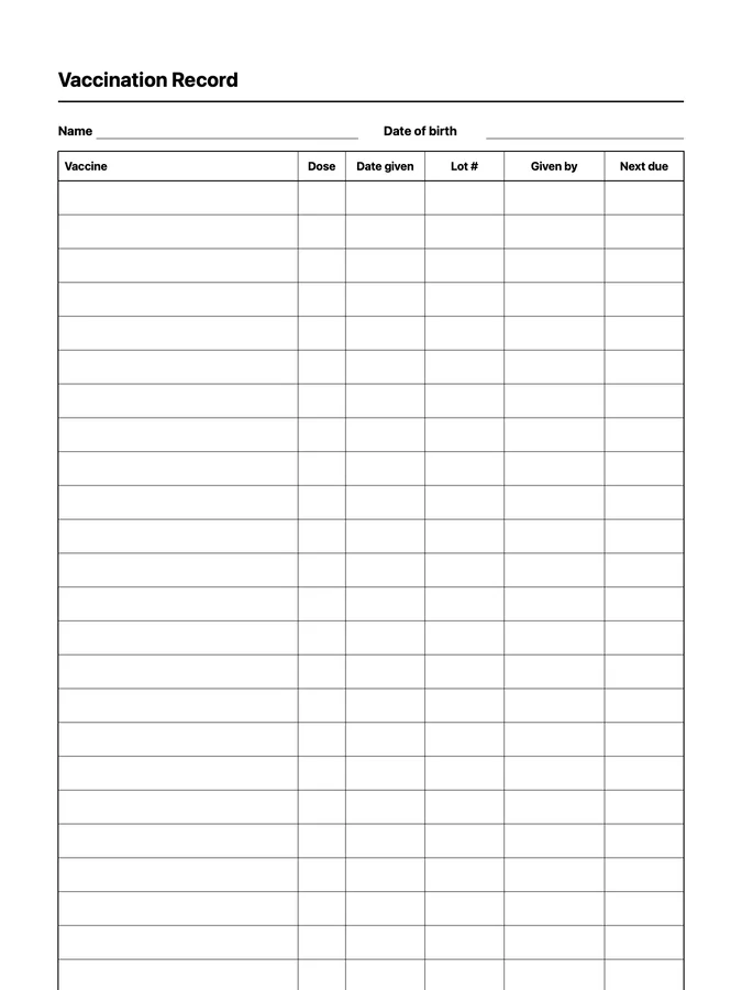 Endless Vaccination Record Native Template on reMarkable 2