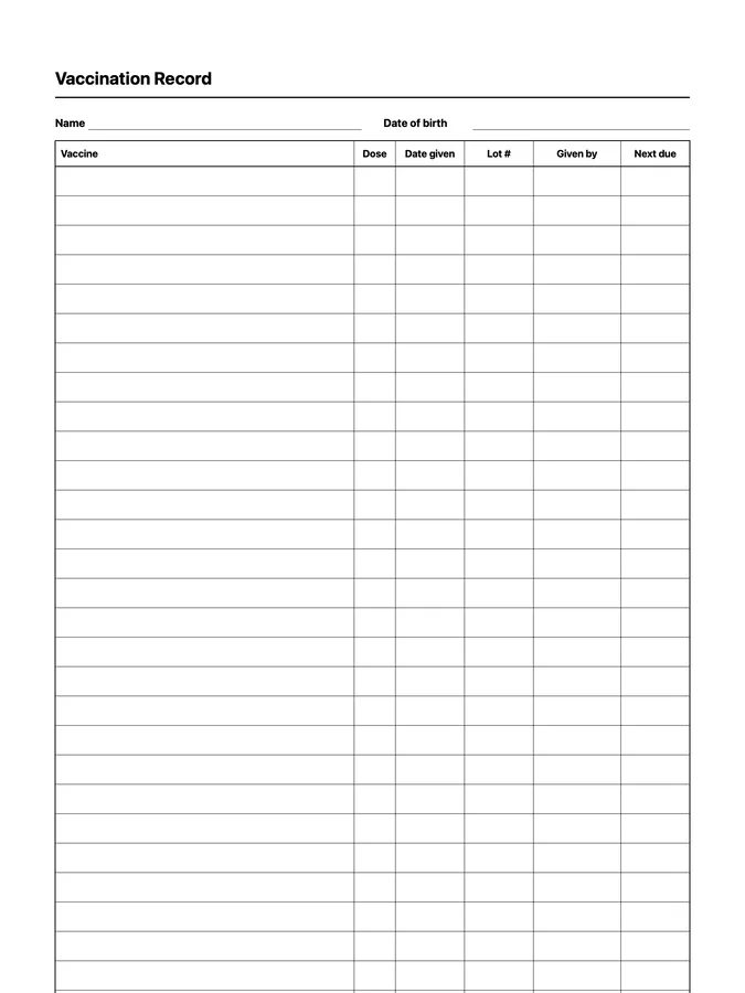 Endless Vaccination Record Native Template