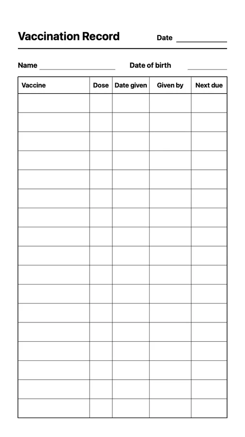 Vaccination Record on Paper Pro Move
