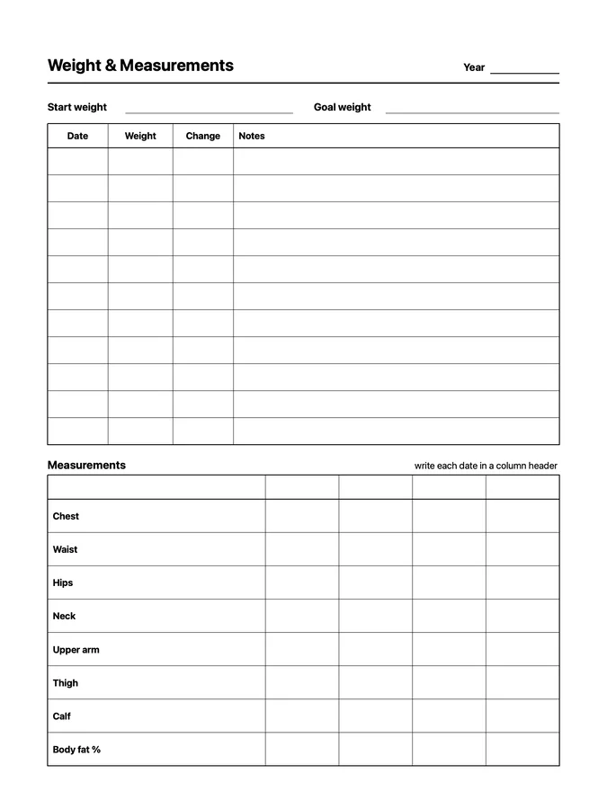 Weight & Measurements Native Template on reMarkable 2