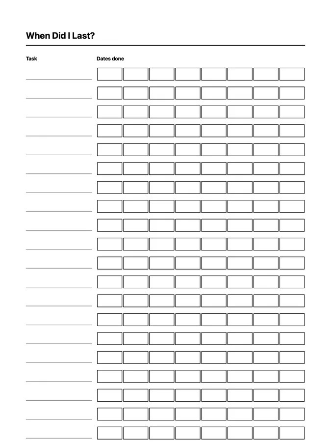Endless When Did I Last? Native Template on reMarkable 2