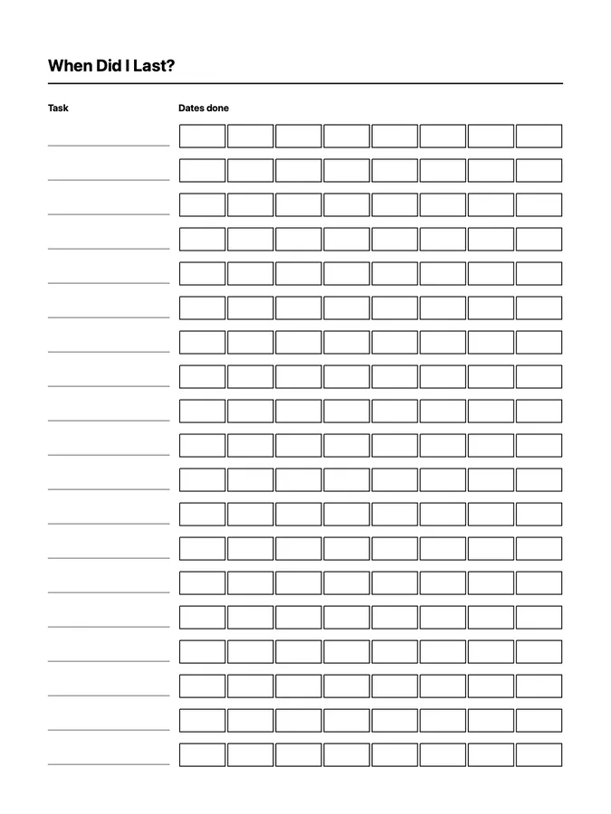 When Did I Last? Native Template on reMarkable 2