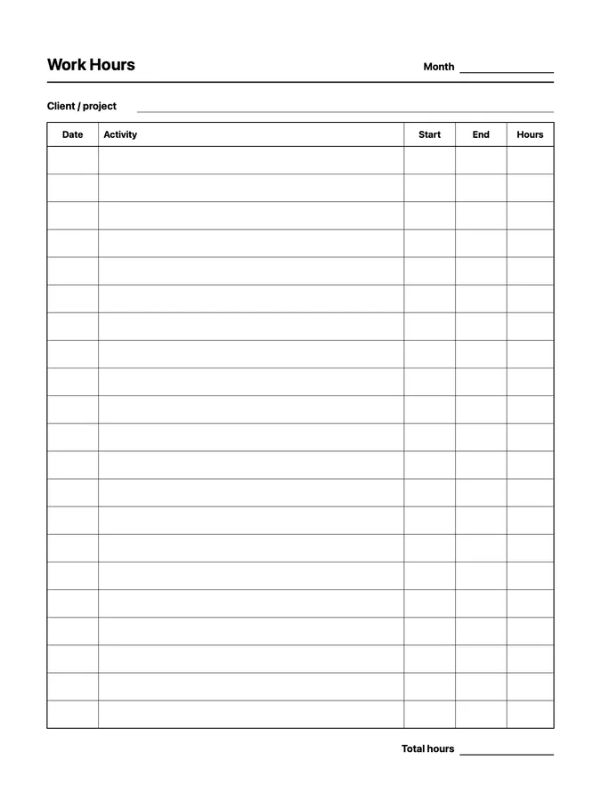 Work Hours Native Template on reMarkable 2