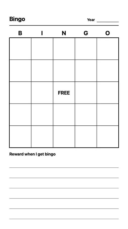 Year Bingo on Paper Pro Move