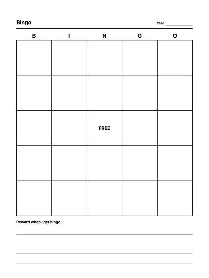 Year Bingo Native Template on reMarkable 2